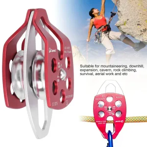 36KN Double Side Swing Pulley, Outdoor Survival Sideplate Double Sheave 7075 Aviation Aluminum Pulley Climbing Mountaineering