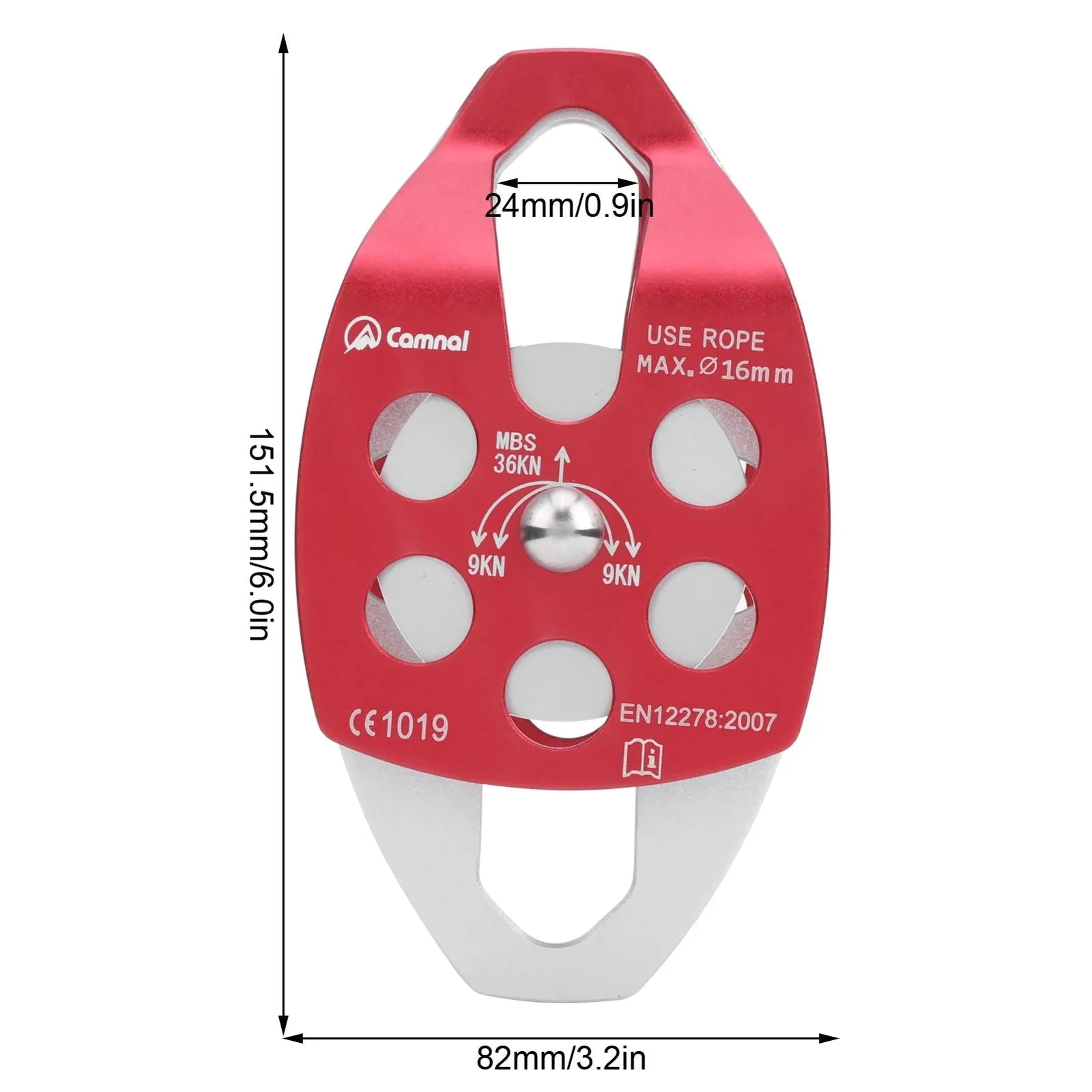 36KN Double Side Swing Pulley, Outdoor Survival Sideplate Double Sheave 7075 Aviation Aluminum Pulley Climbing Mountaineering