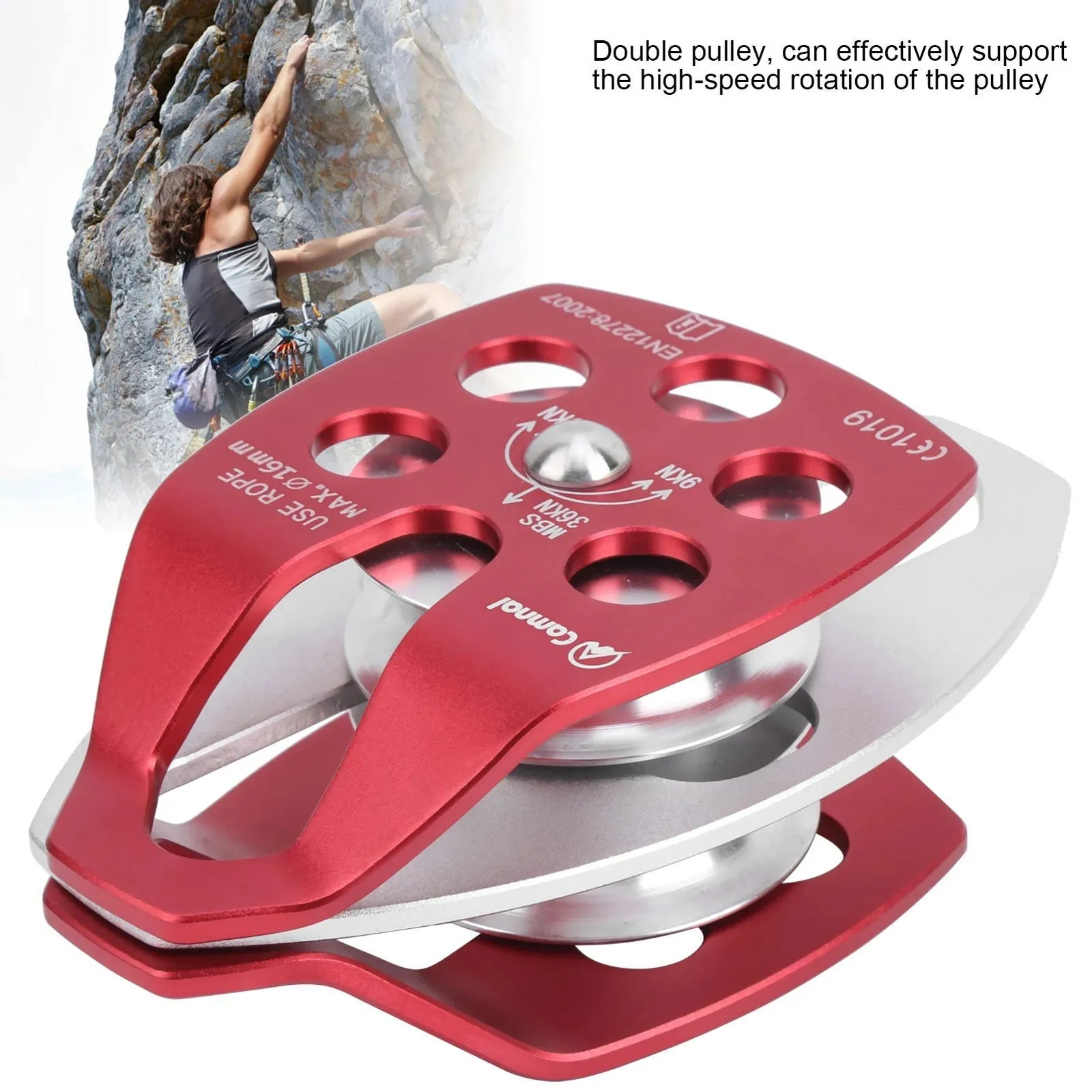 36KN Double Side Swing Pulley, Outdoor Survival Sideplate Double Sheave 7075 Aviation Aluminum Pulley Climbing Mountaineering