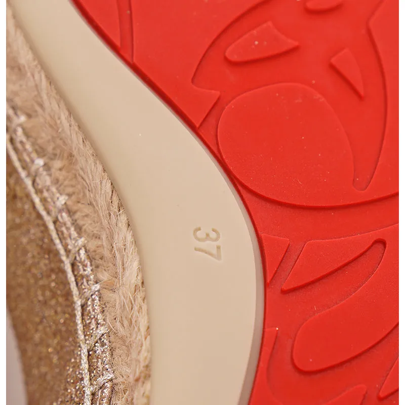 37 NEW $695 CHRISTIAN LOUBOUTIN ALIOCHETTE Gold GLITTER SPIKE ESPADRILLES FLATS