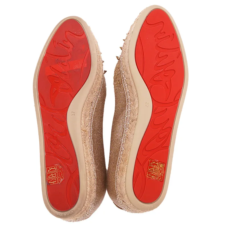 37 NEW $695 CHRISTIAN LOUBOUTIN ALIOCHETTE Gold GLITTER SPIKE ESPADRILLES FLATS