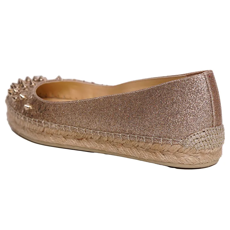 37 NEW $695 CHRISTIAN LOUBOUTIN ALIOCHETTE Gold GLITTER SPIKE ESPADRILLES FLATS