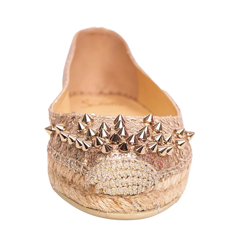 37 NEW $695 CHRISTIAN LOUBOUTIN ALIOCHETTE Gold GLITTER SPIKE ESPADRILLES FLATS