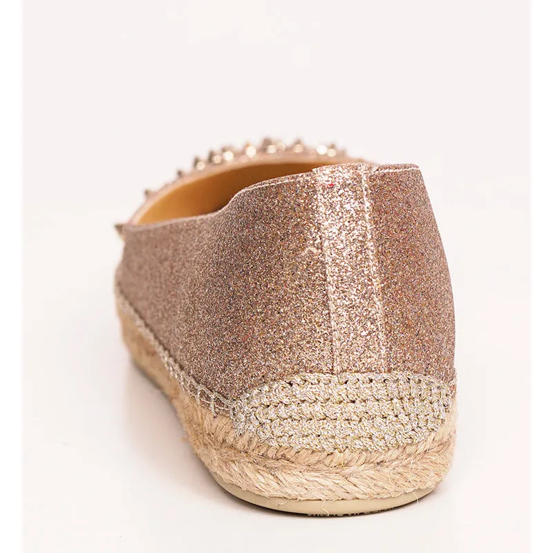 37 NEW $695 CHRISTIAN LOUBOUTIN ALIOCHETTE Gold GLITTER SPIKE ESPADRILLES FLATS