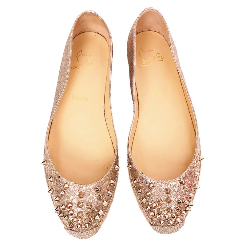 37 NEW $695 CHRISTIAN LOUBOUTIN ALIOCHETTE Gold GLITTER SPIKE ESPADRILLES FLATS