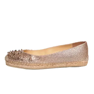 37 NEW $695 CHRISTIAN LOUBOUTIN ALIOCHETTE Gold GLITTER SPIKE ESPADRILLES FLATS