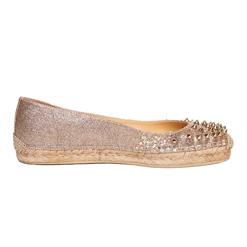 37 NEW $695 CHRISTIAN LOUBOUTIN ALIOCHETTE Gold GLITTER SPIKE ESPADRILLES FLATS