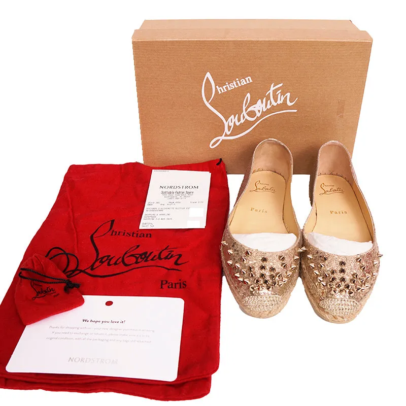 37 NEW $695 CHRISTIAN LOUBOUTIN ALIOCHETTE Gold GLITTER SPIKE ESPADRILLES FLATS
