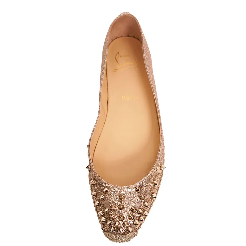 37 NEW $695 CHRISTIAN LOUBOUTIN ALIOCHETTE Gold GLITTER SPIKE ESPADRILLES FLATS