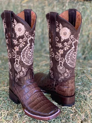 Arracada Jerezana Embroidered Western Boots (Crocodile) - Brown