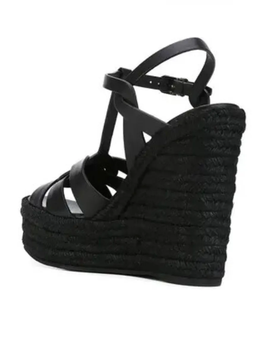 Black wedge high heels sandals