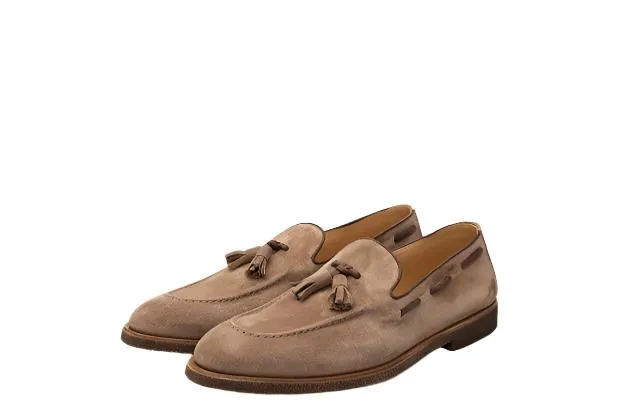Brunello Cucinelli Mens Suede Loafers in Tan