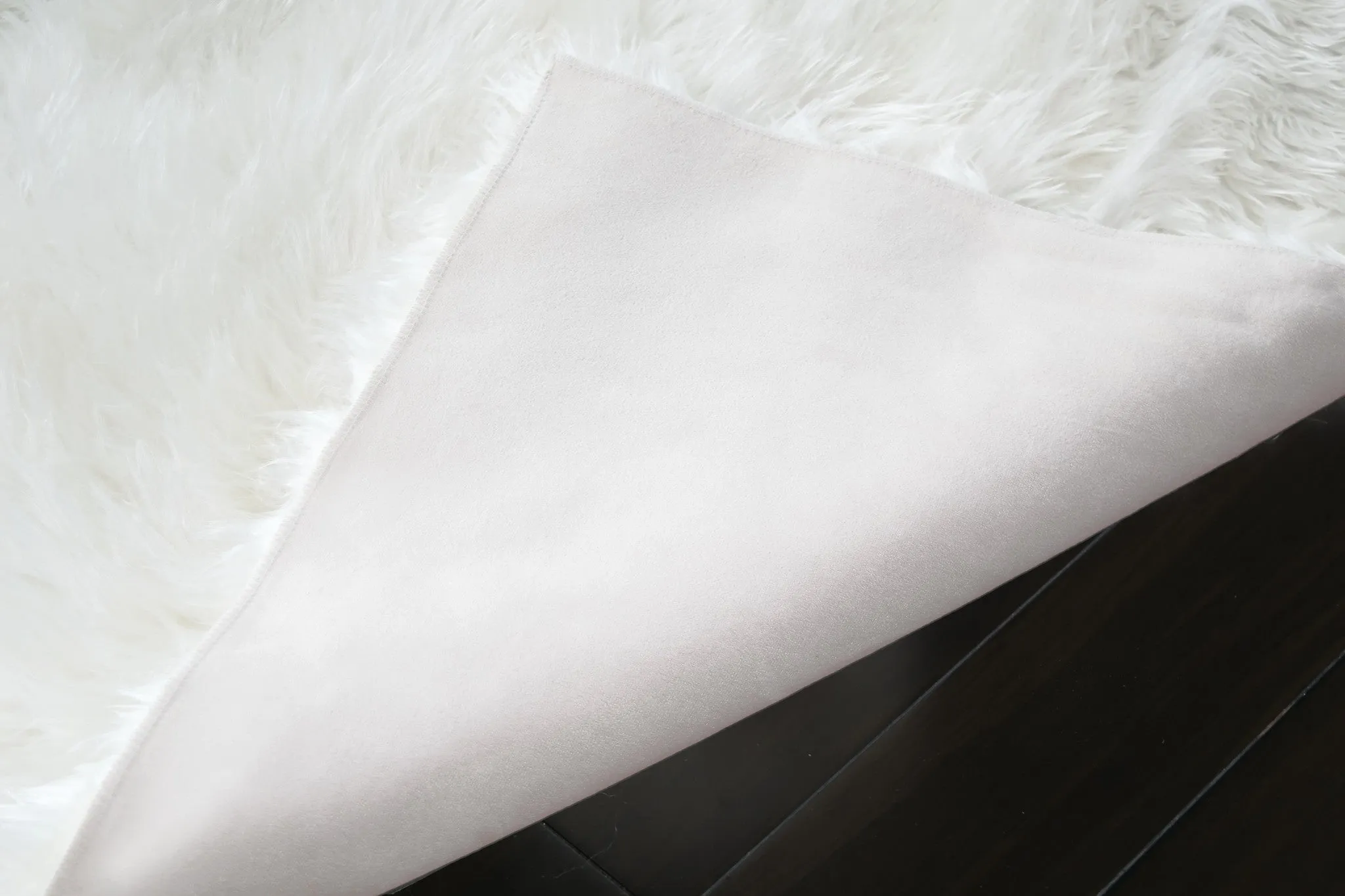 Faux Sheepskin Fur Area Rug White Rectangular 5x3
