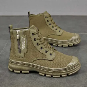 Hiking Boots Men's Side Zipper High-top Thicker Work Shoes