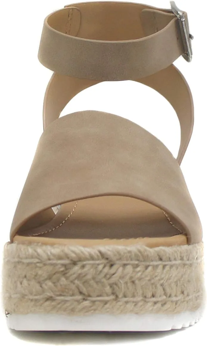 Soda Topic Dark Natural Espadrilles Ankle Strap Studded Open Toe Wedge Sandals