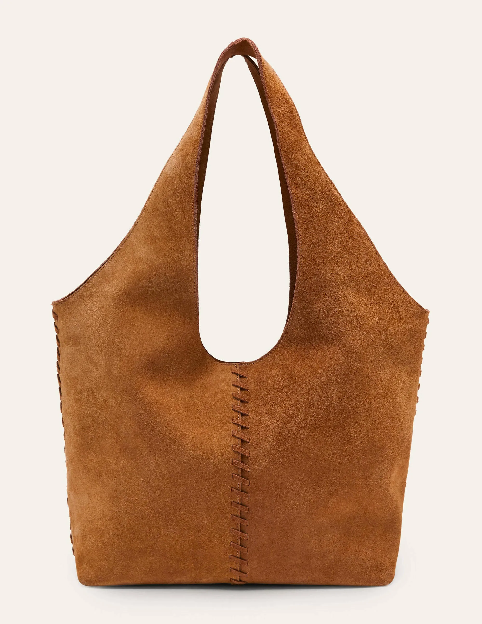 Suede Stitch Detail Hobo Bag-Tan