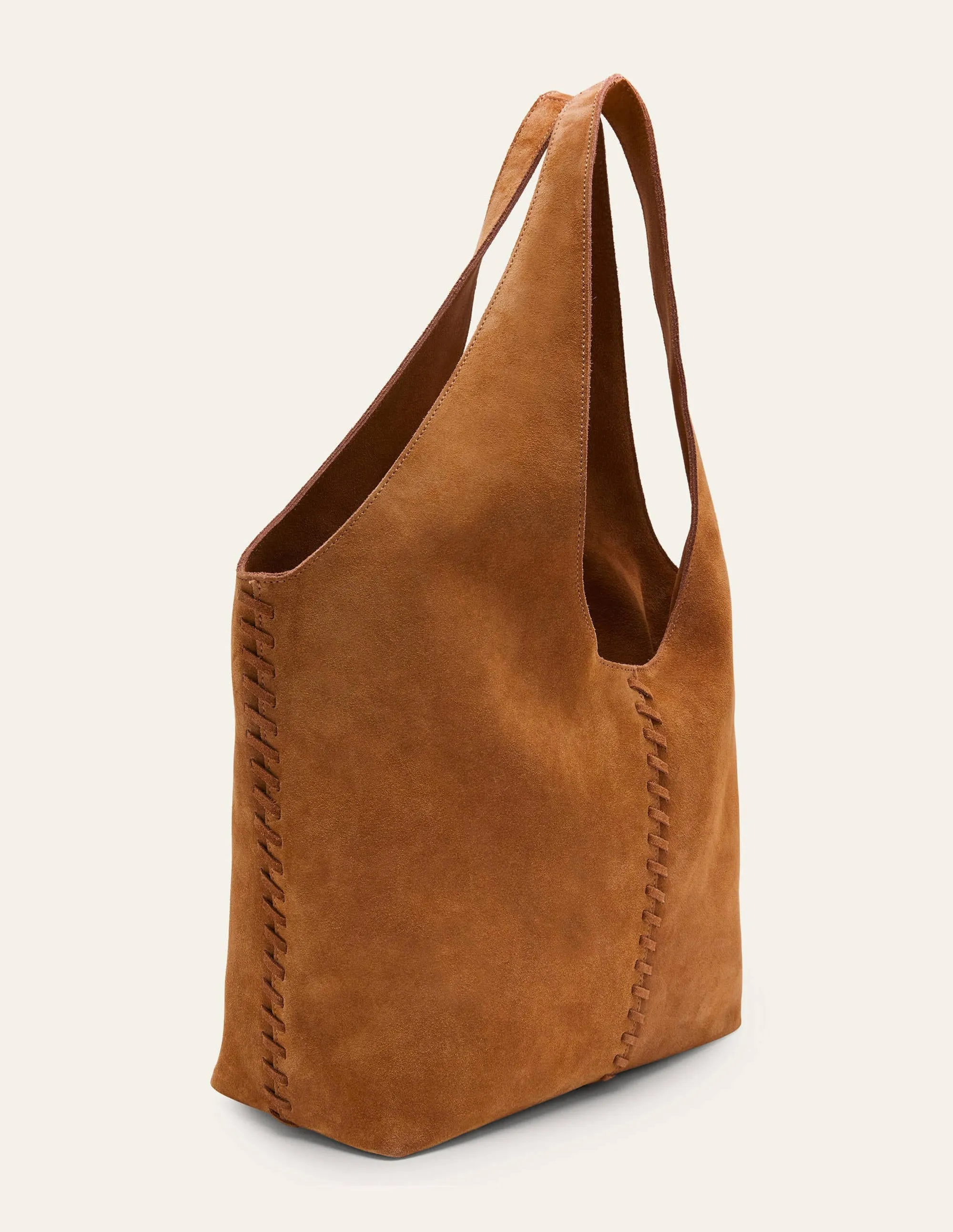 Suede Stitch Detail Hobo Bag-Tan