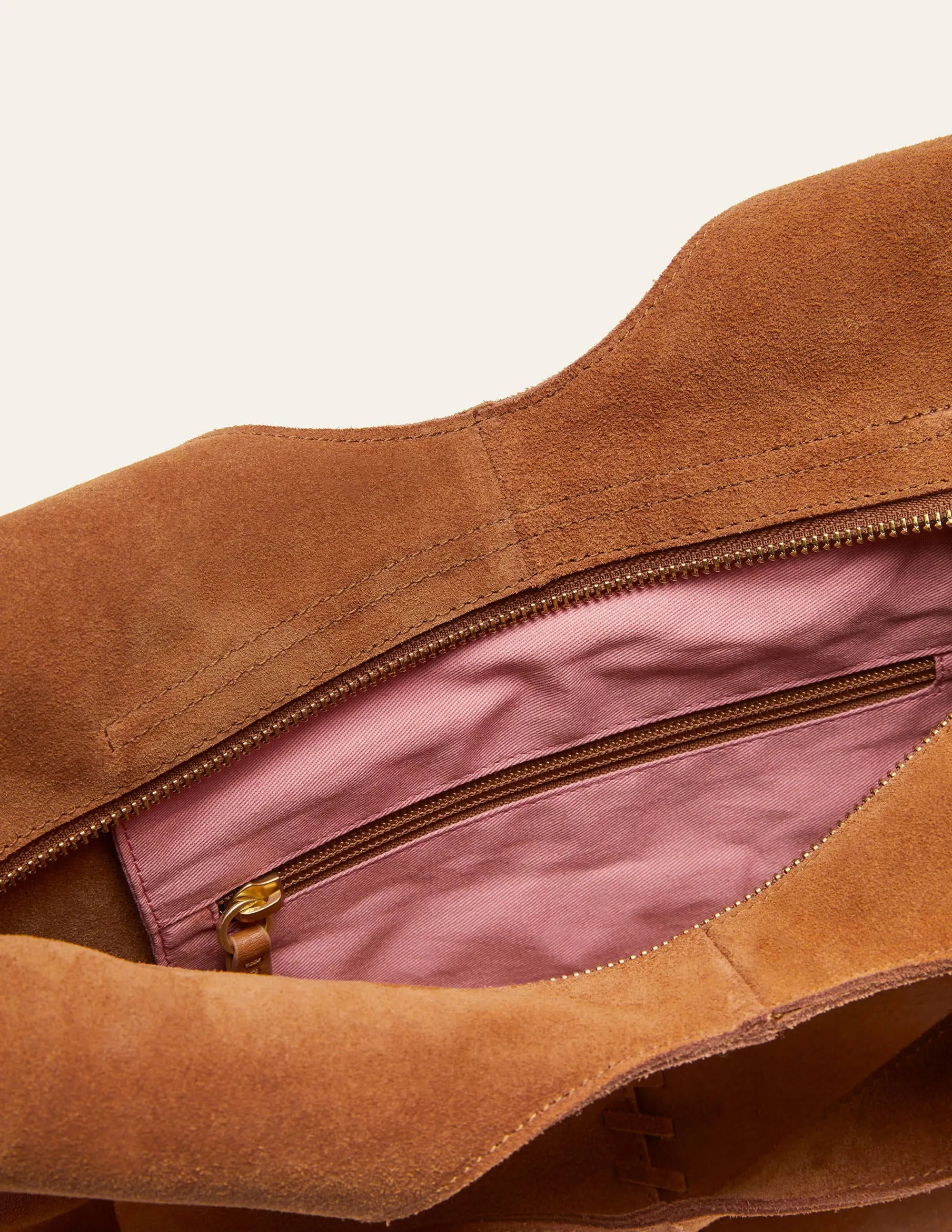 Suede Stitch Detail Hobo Bag-Tan