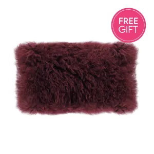 Tibetan Fur Lumbar Cushion - Plum