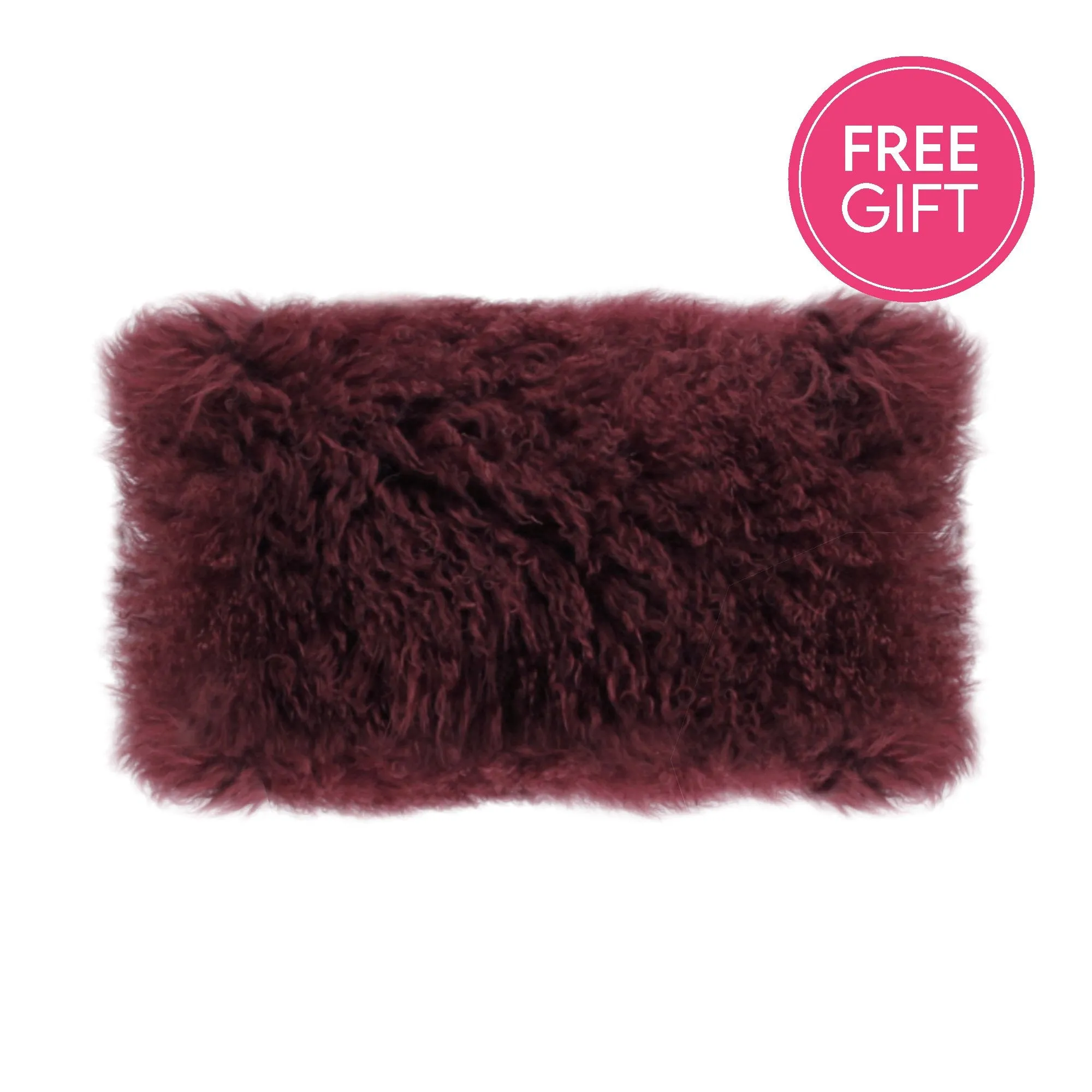 Tibetan Fur Lumbar Cushion - Plum