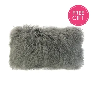 Tibetan Fur Lumbar Cushion - Smoke Grey