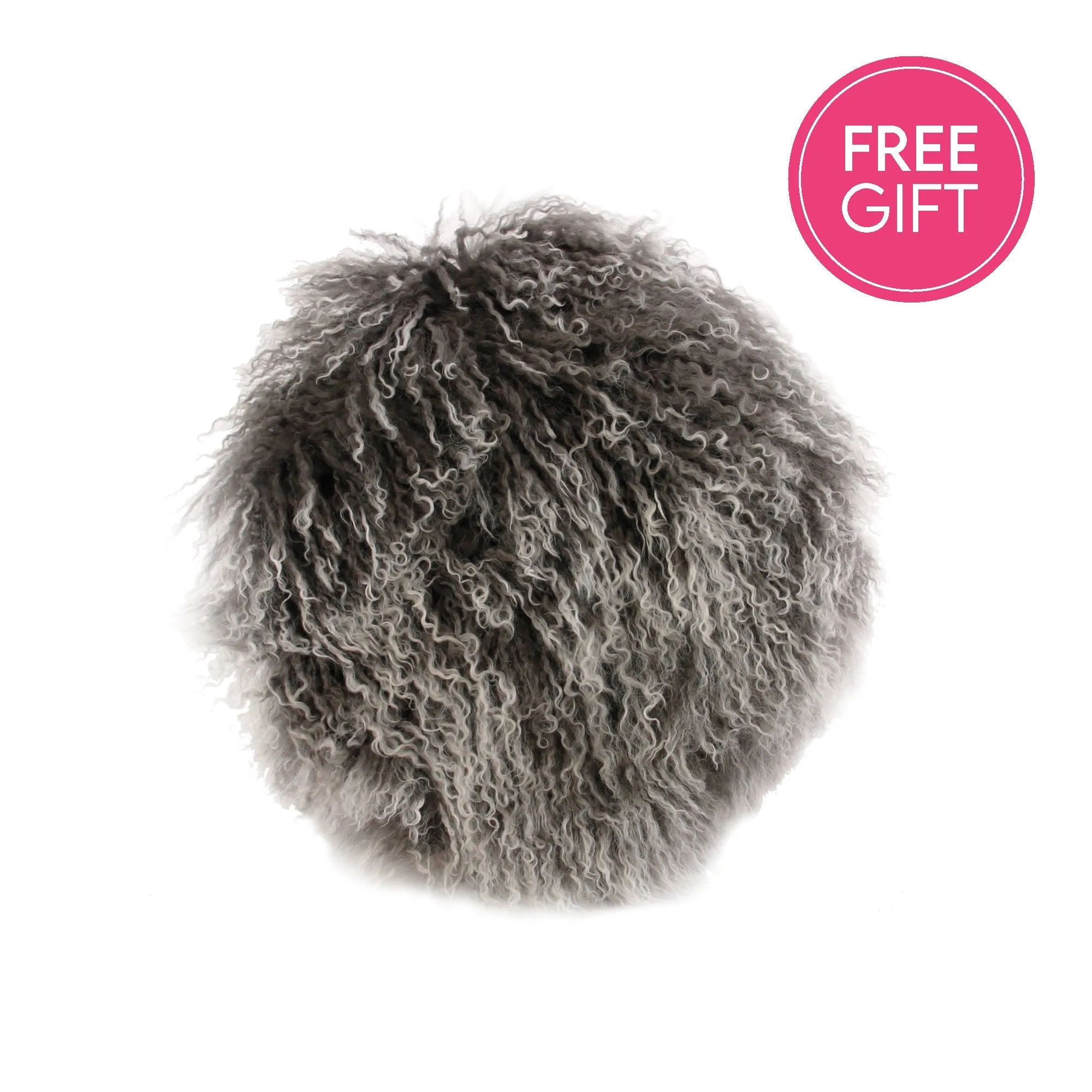 Tibetan Fur Round Cushion - Charcoal Snowflake