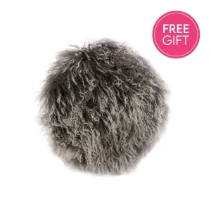 Tibetan Fur Round Cushion - Charcoal Snowflake