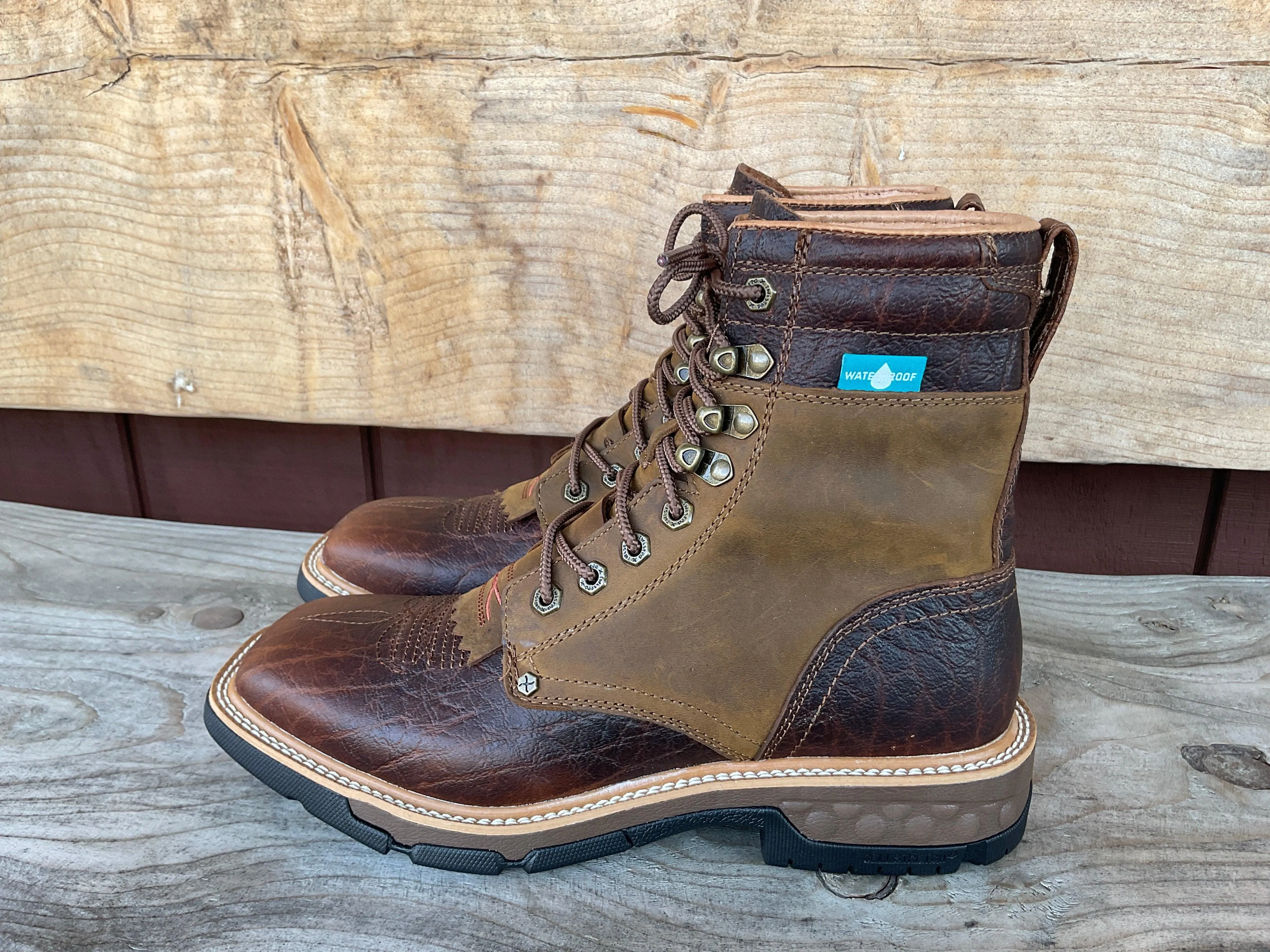 Twisted X Men's 8" CellStretch Lacer Distressed Saddle & Cognac Work Boot MXLW001