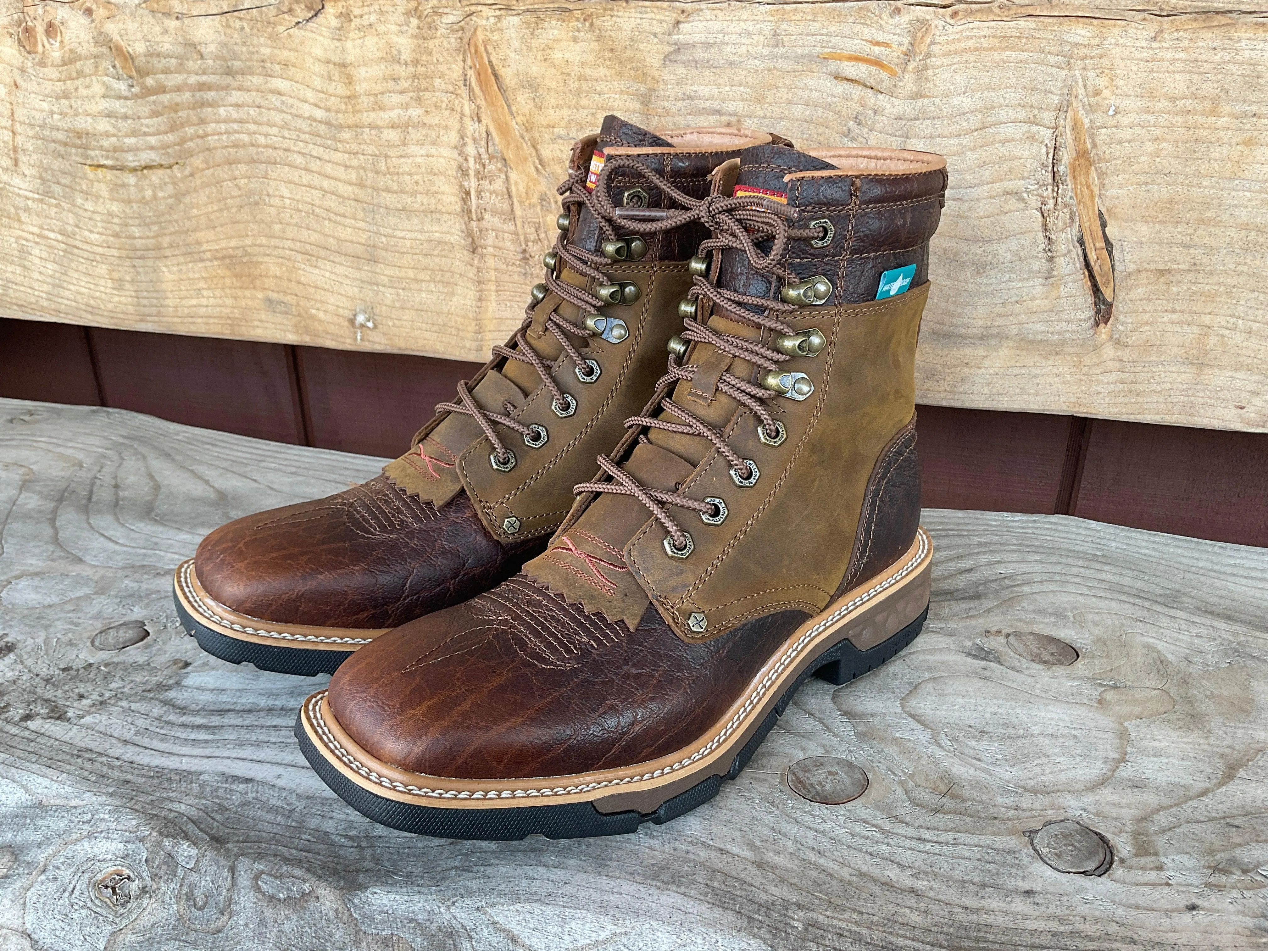 Twisted X Men's 8" CellStretch Lacer Distressed Saddle & Cognac Work Boot MXLW001