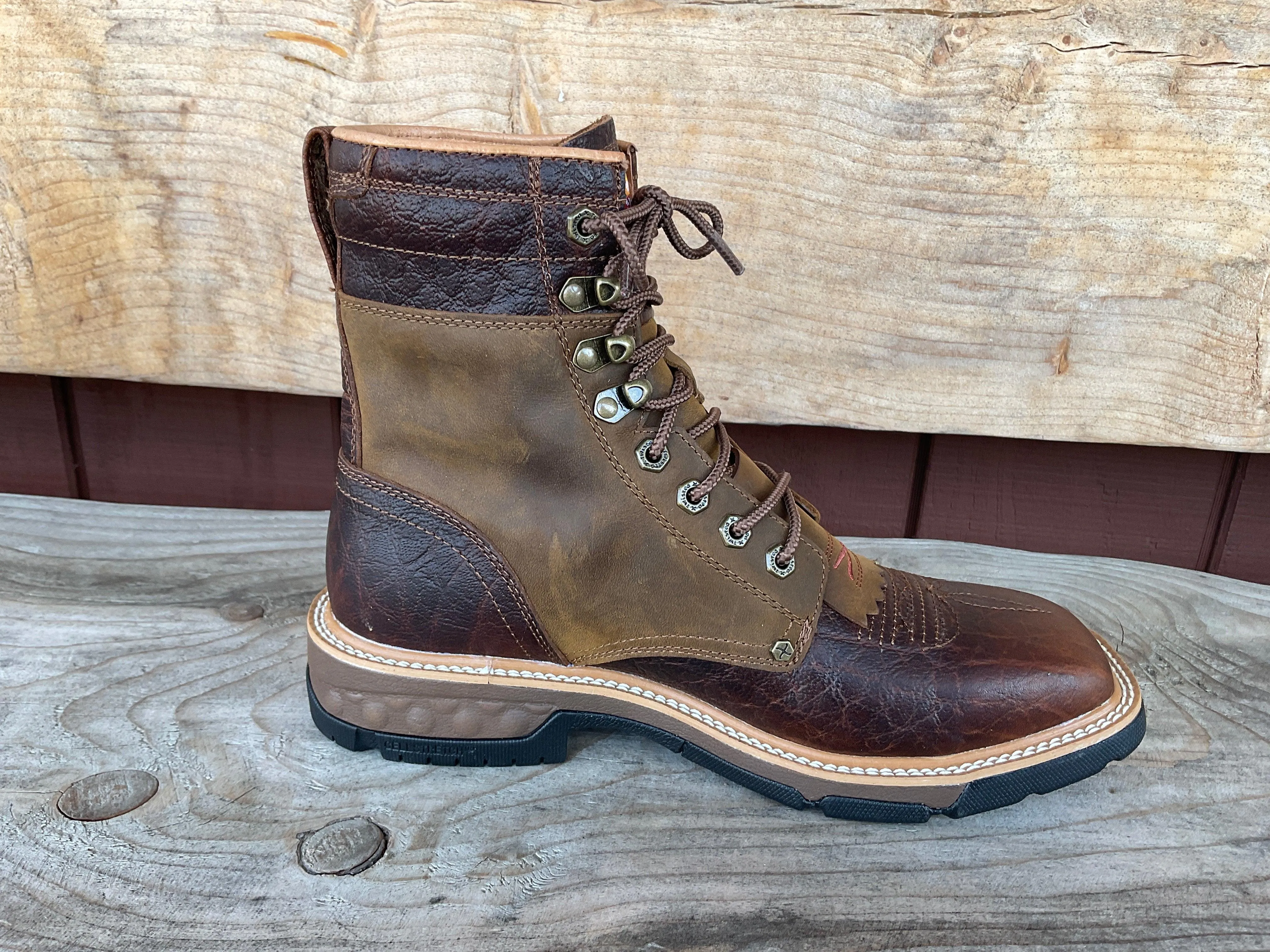 Twisted X Men's 8" CellStretch Lacer Distressed Saddle & Cognac Work Boot MXLW001