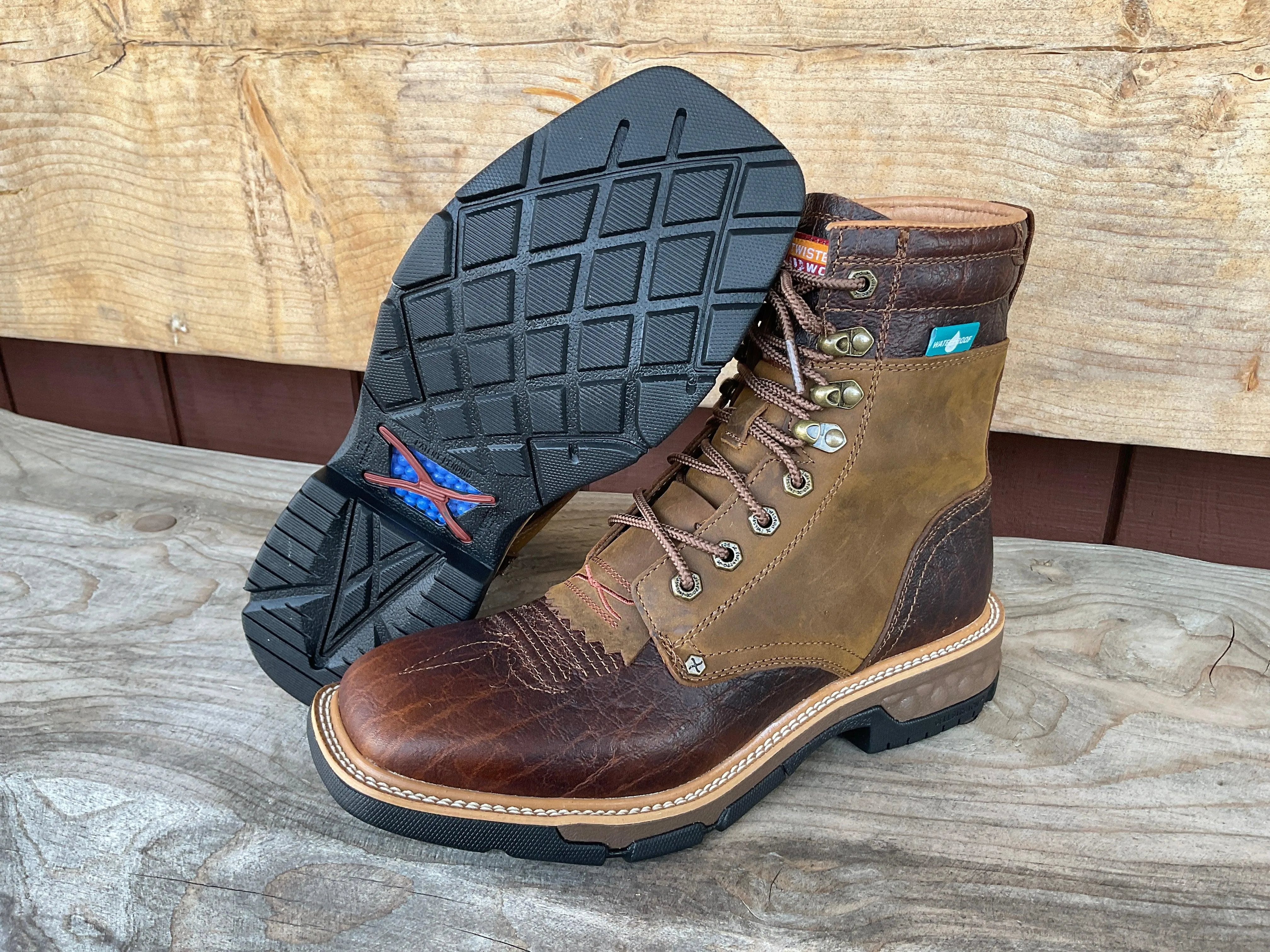 Twisted X Men's 8" CellStretch Lacer Distressed Saddle & Cognac Work Boot MXLW001