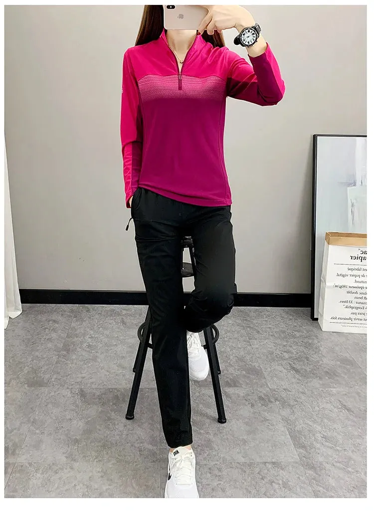Women Play High Speed  T-shirt Collar are Fast Drying Sport Long-sleeved Ice Run Clothing Breathable Mountaineering Wear Abso