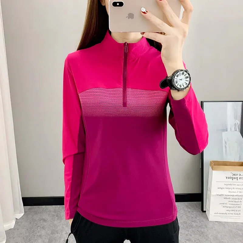 Women Play High Speed  T-shirt Collar are Fast Drying Sport Long-sleeved Ice Run Clothing Breathable Mountaineering Wear Abso