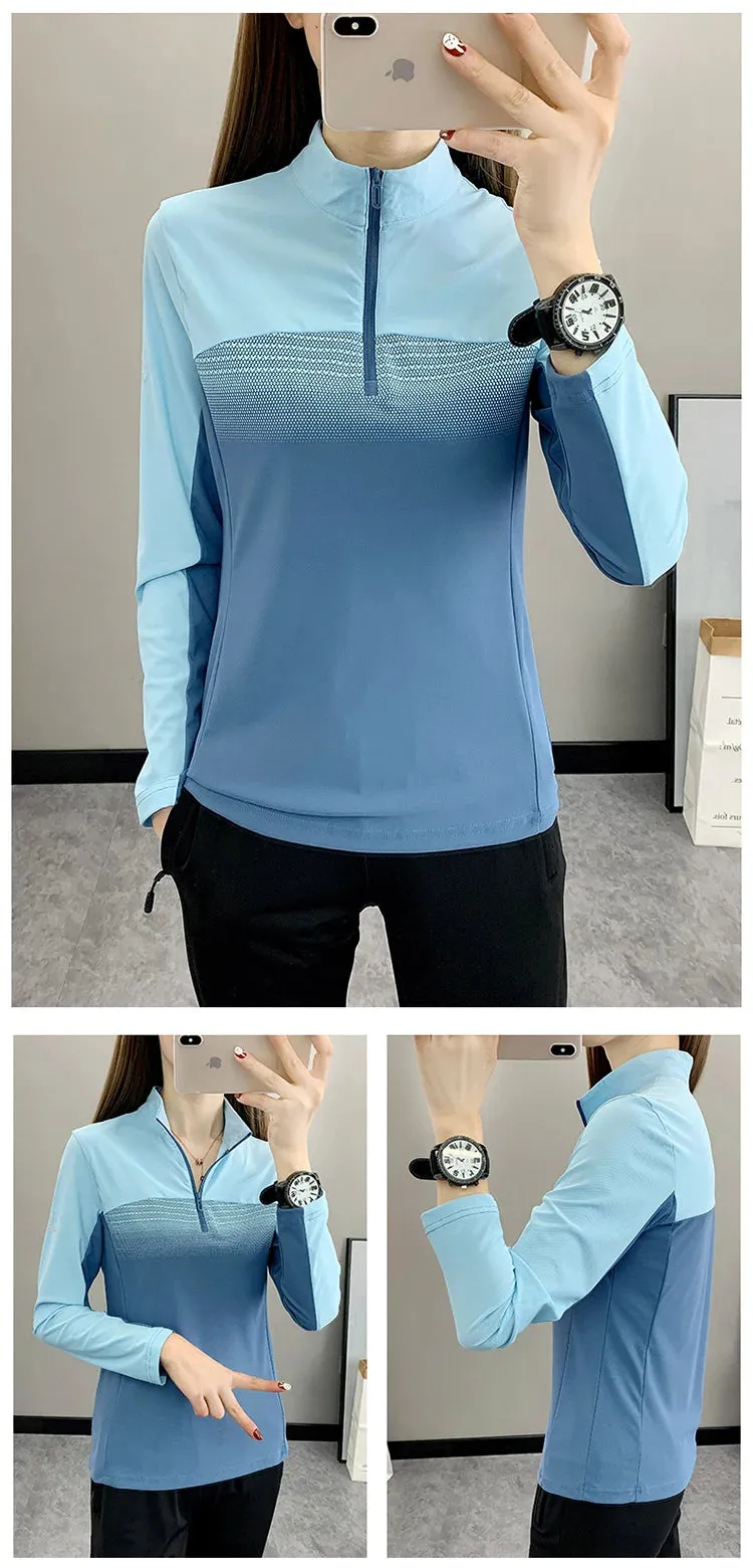 Women Play High Speed  T-shirt Collar are Fast Drying Sport Long-sleeved Ice Run Clothing Breathable Mountaineering Wear Abso