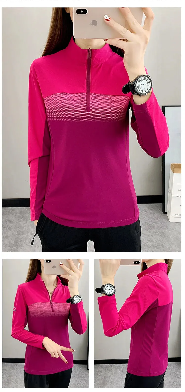 Women Play High Speed  T-shirt Collar are Fast Drying Sport Long-sleeved Ice Run Clothing Breathable Mountaineering Wear Abso