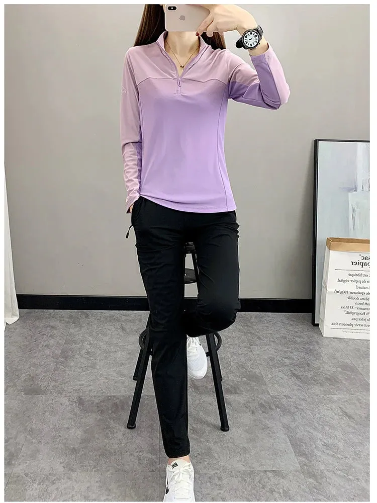 Women Play High Speed  T-shirt Collar are Fast Drying Sport Long-sleeved Ice Run Clothing Breathable Mountaineering Wear Abso