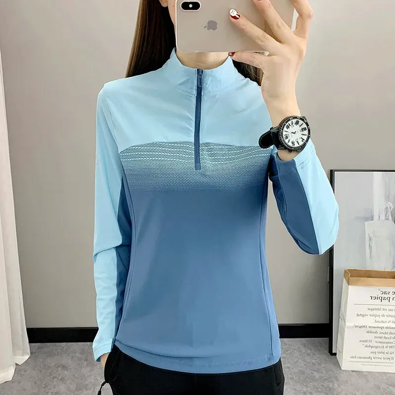 Women Play High Speed  T-shirt Collar are Fast Drying Sport Long-sleeved Ice Run Clothing Breathable Mountaineering Wear Abso