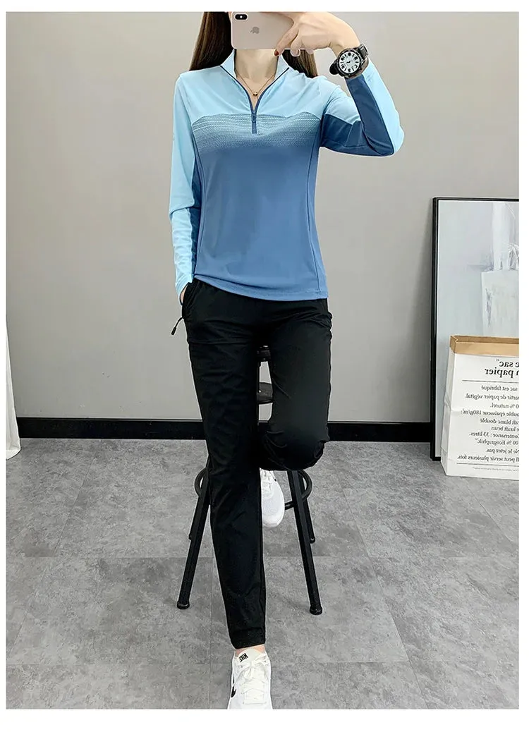 Women Play High Speed  T-shirt Collar are Fast Drying Sport Long-sleeved Ice Run Clothing Breathable Mountaineering Wear Abso