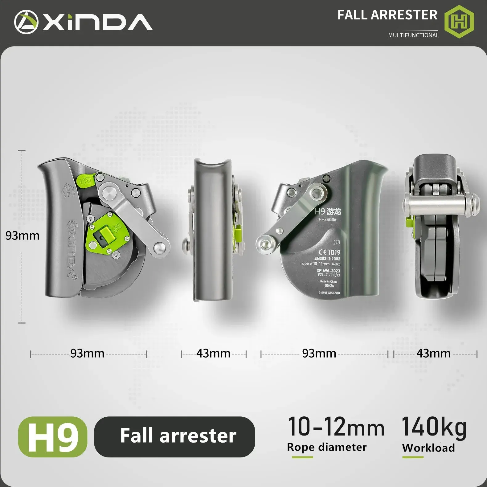 Xinda Fall Arrester Device Rock Climbing High-Altitude Operation Speed Descent Anti Fall Protector Rope Buffer Bag